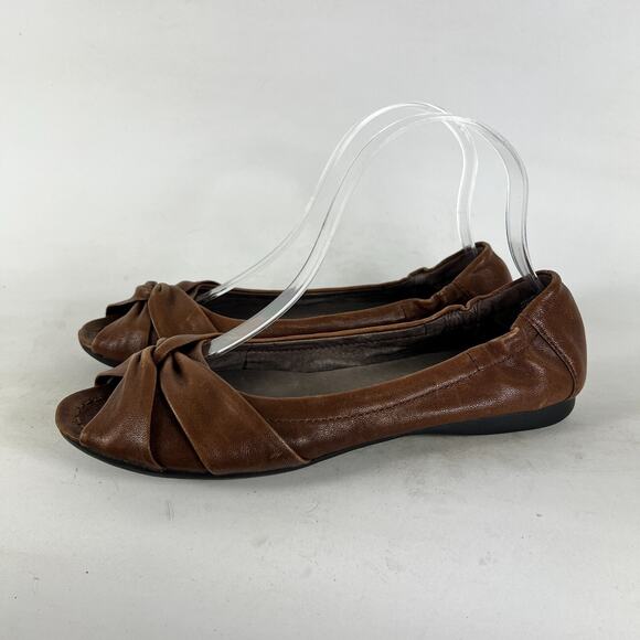 Palladium Ballet Flats Women's 7.5 Brown Leather Slip-On Peep Toe Preppy Comfort - Picture 5 of 10